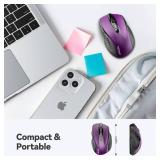 TECKNET Wireless Mouse, 2.4G Ergonomic Optical Mouse, Computer Mouse for Laptop, PC, Computer, Chromebook, Notebook, 6 Buttons, 24 Months Battery Life, 2600 DPI, 5 Adjustment Levels - Purple - Retail: