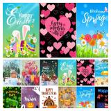 CDLong Seasonal Garden Flag Set of 12 Double Sided 12 x 18 Inch Yard Flag, Small garden flags for outside, Christmas Spring Seasonal Flag for Outdoor Holiday Decorations - Retail: $20