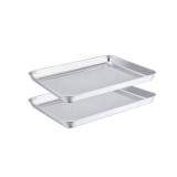 TeamFar Toaster Oven Pans Set of 2, Stainless Steel Compact Toaster Oven Tray Ovenware, 10.5