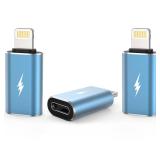 TechMatte Female USB C to Male Lightning Adapter 3 Pack 2.2A Charging Data Transfer, Compatible with iPhone 14, 13, 12, 11 Xs SE iPad iPod AirPods, Not for Audio Headphones/OTG Android Anti-Lost, Blue