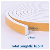 Kikerike Self Adhesive Foam Tape Weatherstrip 1/2in x 1/4in x 16.5Ft High Density Foam Insulation Strips Seal Weather Stripping with Strong Adhesive for Door and Window Sound Isolation Soundproofing -