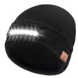 RANCOVY Rechargeable LED Headlamp Cap with Lights for Men and Women, Unisex Beanie Hat with Light Warm Knitted Cap with USB Flashlight - Black - Retail: $10