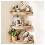 BrightRow Corner Floating Shelves for Wall Set of 3, Solid Wood 7 Inch Rounded Corner Shelves Wall Mounted Natural Solid Elm Wood Shelf, Wooden Hanging Shelf for Bedroom, Rustic Style for Decor - Reta