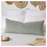 Kevin Textile 14x36 Inch Long Lumbar 1 Pack Boho Decorative Throw Pillow Cover Soft Striped Corduroy Rectangle Cushion Case Farmhouse Solid Color Accent for Living Room Couch Sofa Bed, Greyish Green