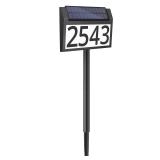 MAXvolador Solar Address Sign Lighted House Numbers Waterproof, Solar Powered LED Illuminated Address Plaques with Stakes, 3-Color in 1 Address Number - Retail: $30