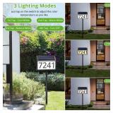 MAXvolador Solar Address Sign Lighted House Numbers Waterproof, Solar Powered LED Illuminated Address Plaques with Stakes, 3-Color in 1 Address Number - Retail: $30
