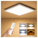 BLNAN Dimmable LED Flush Mount Ceiling Light Fixture with Remote Control, 9 Inch 18W 3000K-6500K, 2000K Nightlight Wired Low Profile for Bedroom, Kitchen, Living Room, Square White - Retail: $16