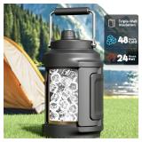 1 Gallon Insulated Water Bottle for Sports: Meoky 128 oz Triple Wall Vacuum Stainless Steel Water Jug - Top and Side Handles, Cold for 48 Hrs, 2-in-1 Straw and Spout Lid, Leak Proof for Hiking (Night)