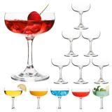 QOWOEO Set of 12 - Champagne Coupe Glasses, 7 Oz Clear Cut Rim Martini Glass with Short Stable Base, Ideal for Parties, Birthdays and Bars, Dishwasher safe - Retail: $37