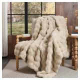 Lotus Karen Faux Fur Throw Blanket Linen - 800 GSM Bubble Rabbit Fluff Blanket for Couch Bed Sofa,Softest Fluffy Fuzzy Cozy Blanket,Thick Furry Plush Shaggy Warm Blankets for Women,50x60 Inches - Reta