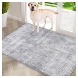 COMSLE Door Mat, Front Door Mat Indoor for Entrance Faux Wool Absorbent Non Slip Modern Throw Rug for Entryway Hallway Muddy Paws - Pet Friendly, 24x36 Inches,Grey Machine Washable - Retail: $26