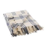 DII Modern Farmhouse Plaid Collection Cotton Fringe Throw Blanket, 50x60, White/French Blue - Retail: $23