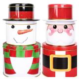 Whaline 2 Pack Christmas Cookie Tins with Lids Large Santa Claus Nutcracker Cookie Jar 3D Metal for Storing Treat Chocolate Wrapping Party Favor - Retail: $22