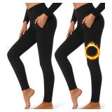 FULLSOFT 2 Pack Fleece Lined Leggings with Pockets for Women High Waisted Thermal Winter Yoga Pants for Workout Running(Black,Black(2 Pack),Large-X-Large) - Retail: $20