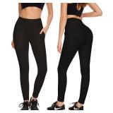 FULLSOFT 2 Pack Fleece Lined Leggings with Pockets for Women High Waisted Thermal Winter Yoga Pants for Workout Running(Black,Black(2 Pack),Large-X-Large) - Retail: $20