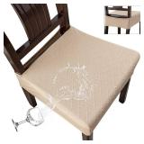 Genina Waterproof Seat Covers for Chairs,Set of 6 Dining Room Chair Seat Covers for Kitchen,Stretch Jacquard Removable Washable Dining Chair Slipcovers Protectors,No Rear Covers, Khaki - Retail: $31