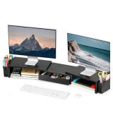 Spacrea Metal Desk Organizers and Accessories, Dual Monitor Stand Riser with Drawer and 2 Pen Holders, Desk Accessories & Workspace Desktop Organizers for Office Supplies (Black) - Retail: $28