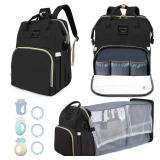 Fandiar Diaper Bag with Changing Station, Baby Diaper Bag with USB Charging Port, Multi-functional Waterproof Travel Essentials Diaper Bag Backpack for Boys & Girls, Black