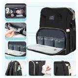 Fandiar Diaper Bag with Changing Station, Baby Diaper Bag with USB Charging Port, Multi-functional Waterproof Travel Essentials Diaper Bag Backpack for Boys & Girls, Black