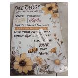 QKIODS Vintage Garden Metal Tin Signs Bee-ology Advice from a honey Bee Funny Tin Sign Rustic Indoor Outdoor Wall Decor for Home Garden Yard Farmhouse Greenhouse Patio Porch Bar 8x12 Inch - Retail: $7