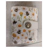 Icycay Floral Bee Small Wallet Women RFID Blocking Bifold, Credit Card Holder, Zipper Coin Pocket, PU Leather, Cute, Compact, Travel, 4 ID Window, 14 Card Slots, Cash Purse, Ladies Woman Female Girls 