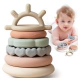 Moonkie Stacks of Circles Soft Teething Toy | Educational Learning Baby Toy | Stacking Ring Toys for Babies Boy and Girl | 7 Piece Teethers Set - Retail: $14