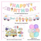 75Pcs Ice Cream Birthday Party Decorations for Girls Kids, Pastel Ice Cream Balloon Garland Arch Kit First Two Sweet Birthday Banner Foil Sprinkle Long Twist Balloons Cupcake Toppers Party Supplies - 
