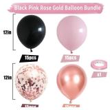 JOBKOO Pink & Black 55pcs Balloon Set (12inch) - Rose Gold Confetti, Female Gift, Ideal for Wedding, Birthday, Party Decoration - Retail: $10