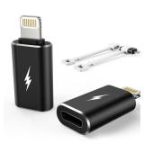 TechMatte Female USB C to Male Lightning Adapter 2 Pack 2.2A Charging Data Transfer, Compatible with iPhone 14, 13, 12, 11 Xs SE iPad iPod AirPods, Not for Audio Headphones/OTG Android Anti-Lost Black