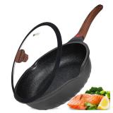 Vinchef Nonstick Deep Frying Pan Saute Pan with Lid, 12in/5.5Qt Fry Pan, German 3C+ Ceramic Coating Technology, Heat Indicator, Induction Compatible - Retail: $50