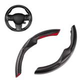 Black Steering Wheel Cover for Tesla Model 3/Y 2016-2025 2026 Juniper/Highland | Non-Slip, Segmented, Custom-Fit, Carbon Fiber | Model Y Juniper Accessories | Model 3 Highland Accessories - Retail: $1