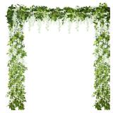 Syhood 4 Pieces 26 ft in Total White Artificial Wisteria Garland Hanging Flowers Vine Wedding Silk Wisteria Hanging Flower for Wedding Arch Home Garden Party Outdoor Decor - Retail: $20