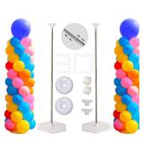 Balloon Stand Kit, Set of 2, 7 Feet Adjustable Balloon Column Stand for Floor, Reusable Metal Telescopic Balloon Stands for Floor with Base for Birthday, Wedding, Baby Shower, Graduation Party - Retai