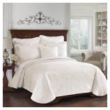 Historic Charleston King Charles Modern Farmhouse Floral Matelasse Coverlet, 100% Cotton Breathable Bedding, King/Calking, Ivory
