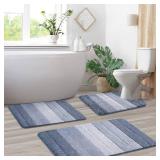 Kmson 3 Pcs Ombre Bathroom Rugs Set with U-Shaped Mat, Non Slip,Quick Drying, Ultra Soft and Water Absorbent Bath Carpet for Bedroom Floor Living Room,Machine Washable,Blue - Retail: $34
