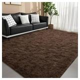 DweIke Fluffy Brown Rugs for Bedroom Living Room, 3x5 Feet Soft Plush Shaggy Dark Brown Girls Boys Kids Rug, Non-Slip and Machine Washable Carpet for Dorm Nursery Classroom Decor - Retail: $23