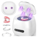 Rechargeable Ultrasonic Retainer Cleaner Machine, 45kHz Portable Dental Cleaning Pod for Dentures, Night Guards, Braces, Aligner, Toothbrush, Jewelry, 3 Cleaning Modes, 200ML Capacity, White - Retail: