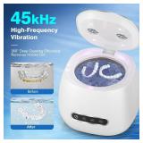 Rechargeable Ultrasonic Retainer Cleaner Machine, 45kHz Portable Dental Cleaning Pod for Dentures, Night Guards, Braces, Aligner, Toothbrush, Jewelry, 3 Cleaning Modes, 200ML Capacity, White - Retail: