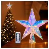 Christmas Tree Topper Star 11.8" PET Christmas Tree Topper Lighted with Remote Multicolour 20LED Lighted Treetop Decorate for Xmas Decorations Ornaments Holiday Party Indoor Decor - Retail: $10
