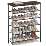 SUOERNUO Shoe Rack Organizer 6 Tier for Closet Entryway Free Standing Metal Storage Shoe Shelf with MDF Top Board Black - Retail: $50
