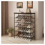 SUOERNUO Shoe Rack Organizer 6 Tier for Closet Entryway Free Standing Metal Storage Shoe Shelf with MDF Top Board Black - Retail: $50