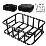 Bike Basket Rear, Large Bicycle Basket with Cargo Net, Liner and Waterproof Cover for Electirc Bike, Ebike and Bikes