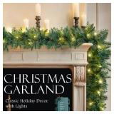 2-Pack 9FT Lighted Christmas Garland, Prelit Christmas Garland with Lights Battery Operated, Artificial Xmas Decorations Holiday Decor for Stairs Door Indoor Fireplace Garlands - Retail: $46