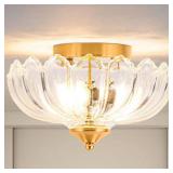 Bgfeoa Ceiling Light, Vintage Light Fixtures Transparent Glass Shade 10 Inch Semi Flush Mount Ceiling Light Hallway Vintage Lights Fixture Ceiling for Living Room, Bedroom, Dining Room - Retail: $55