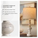 BOBOMOMO 24" Farmhouse Resin Table Lamp Set of 2, Vintage Lamps for Living Room Bedroom with Linen Shades, Traditional Rustic Bedside Lamps Retro Table Lamps for Living Room, Bedroom, Office - Retail: