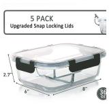 M MCIRCO [5-Pack, 36 oz] Glass Meal Prep Containers 3 Compartment with Lids, Glass Lunch Containers,Food Prep Lunch Box,Bento Box,Microwave, Oven, Freezer, Dishwasher (4.5 Cups) - Retail: $51