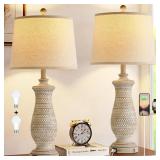 Ireliare Farmhouse Table Lamps for Living Room Set of 2, Touch Lamps for Nightstand with Dual USB Charging Port, Bedside Table Lamp for Bedroom, 2 Bulb Included - Retail: $100