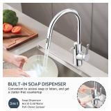 Aktines Kitchen Faucet with Built-in Soap Dispenser and Pull Down Sprayer, High Arc Stainless Steel Faucet for Kitchen, Wet Bar, Laundry, Outdoor, or RV Sinks, Polished Chrome - Retail: $65