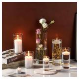 UDU 16 Set Glass Cylinder Vases for Centerpieces with 80000 Clear Beads 24 White Floating Candles 12 Pearl String Center Pieces Decoration for Table Table Wedding Party Home - Retail: $70