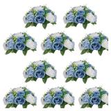 NUPTIO Flower Ball Arrangement Bouquet - 10 Pcs 9.5 inch Diameter Dusty Blue Fake Flowers Roses Balls for Centerpieces Tables - Artificial Rose Arrangements for Wedding Centerpiece Table Decorations -